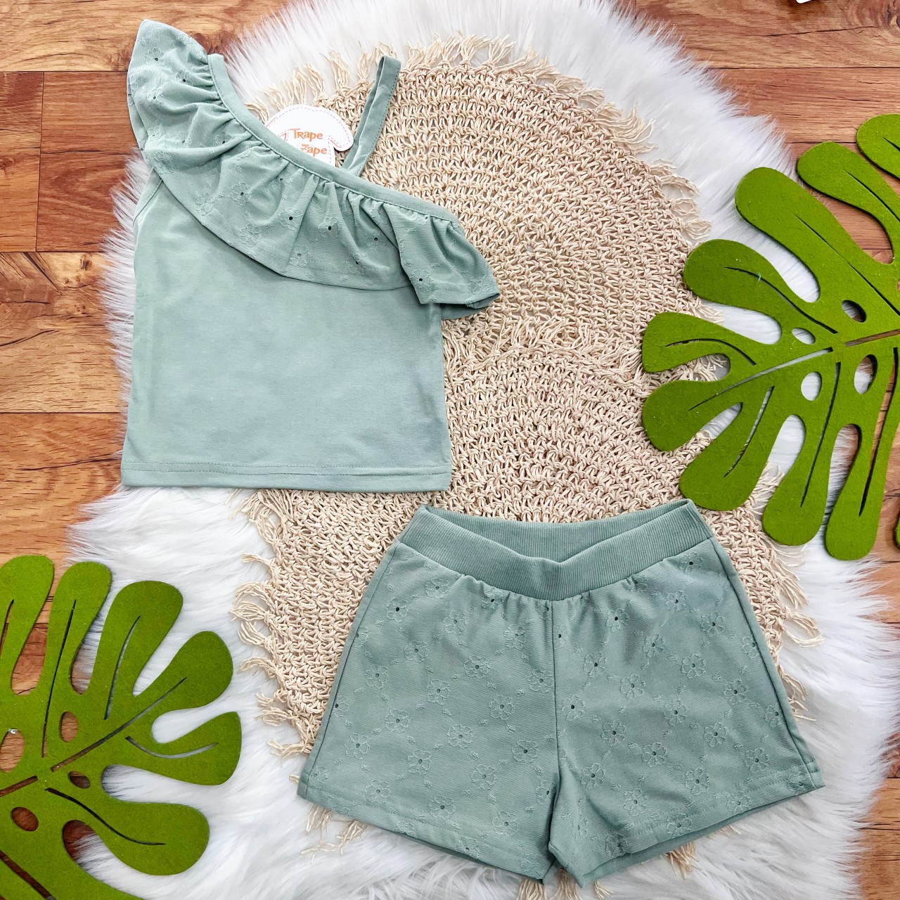 Conj. Blusa e Short em Lese Floral - Verde